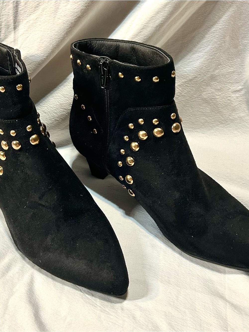 Studded Black Suede Ankle Boots - Women's Fashion Bootie